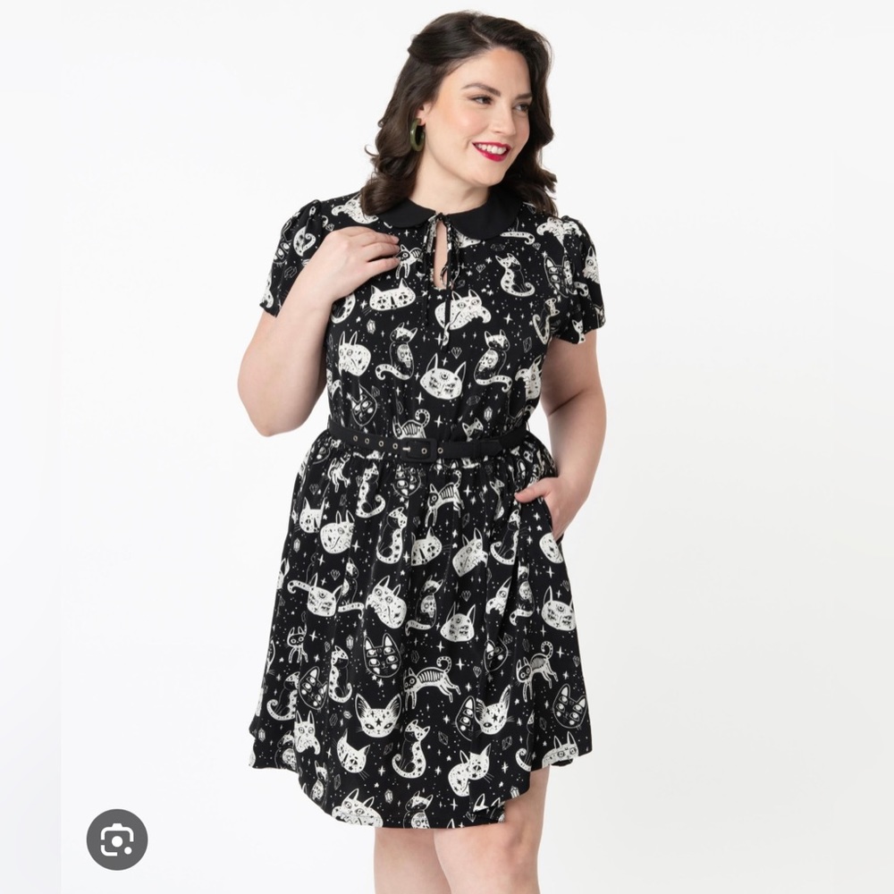Unique Vintage Black and White Cat print dress XL